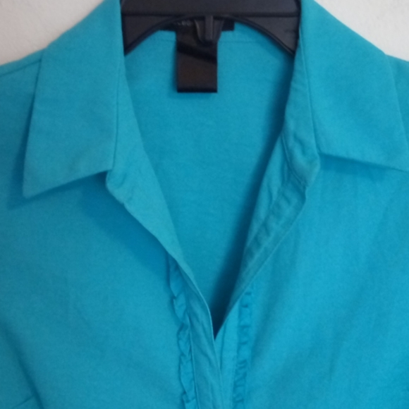 BCBG MAX AZARIA SHORT SLEEVE TURQUOISE SHIRT - Picture 4 of 6